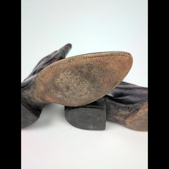 VTG 70s LUCCHESE CLASSICS Sz 10.5C L6631 Black Cherry Goat Leather Western Boots main image 4